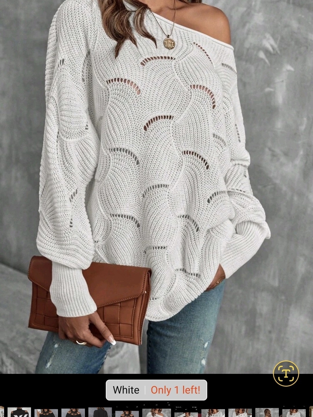White Textured Wave Knit Oversized Sweater – Cozy Statement Piece US16-18